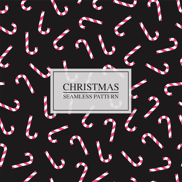 Christmas seamless pattern with candies canes Repeatable holiday background Black bright design