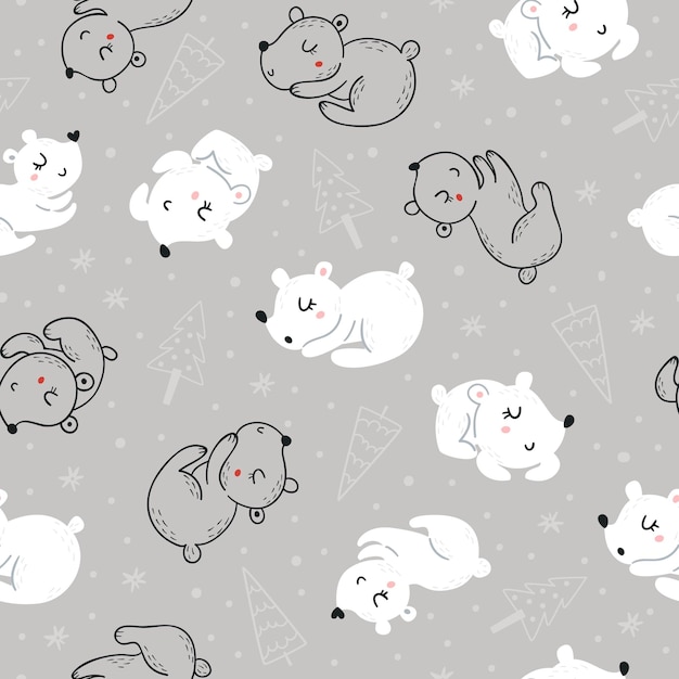 Christmas seamless pattern with cute bears