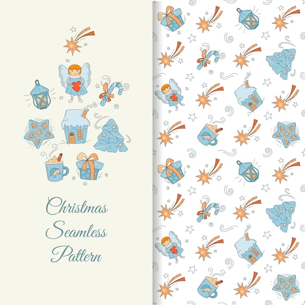 Christmas Seamless Pattern with cute Christmas attributes