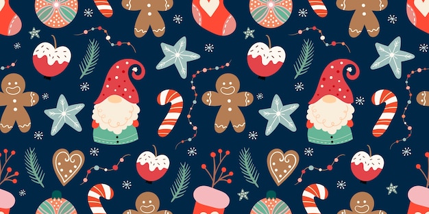 Christmas seamless pattern with cute gnomes