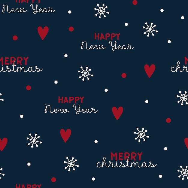 Christmas seamless pattern with cute heart snowflakes