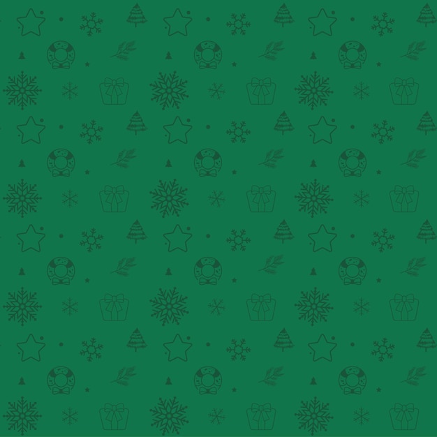 Christmas seamless pattern with decoration elements on green background