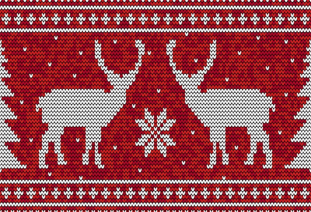 Christmas seamless pattern with deer and pine tree