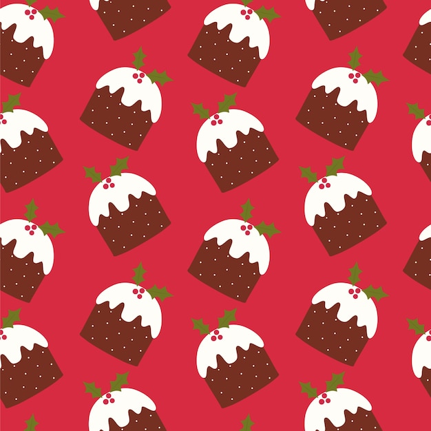 Christmas seamless pattern with English plum pudding