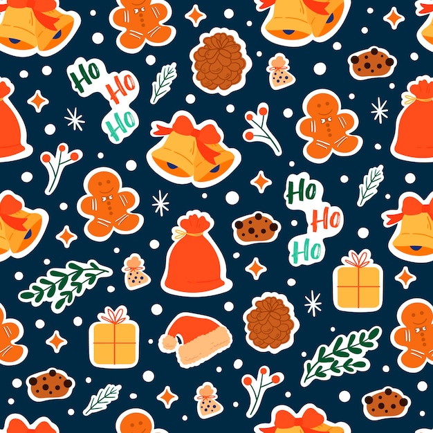 Christmas seamless pattern with festive and winter signs. Cute xmas illustration. Vector