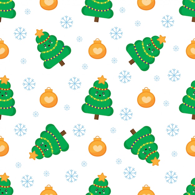 Christmas seamless pattern with fir tree and balls.