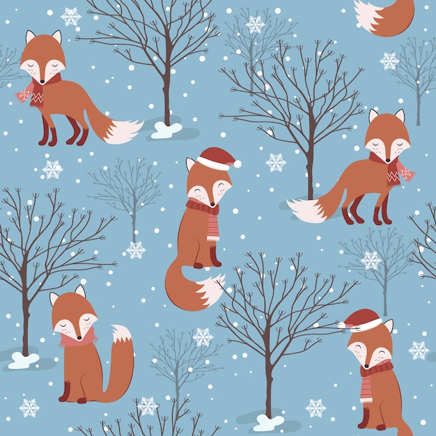 Christmas seamless pattern with fox 