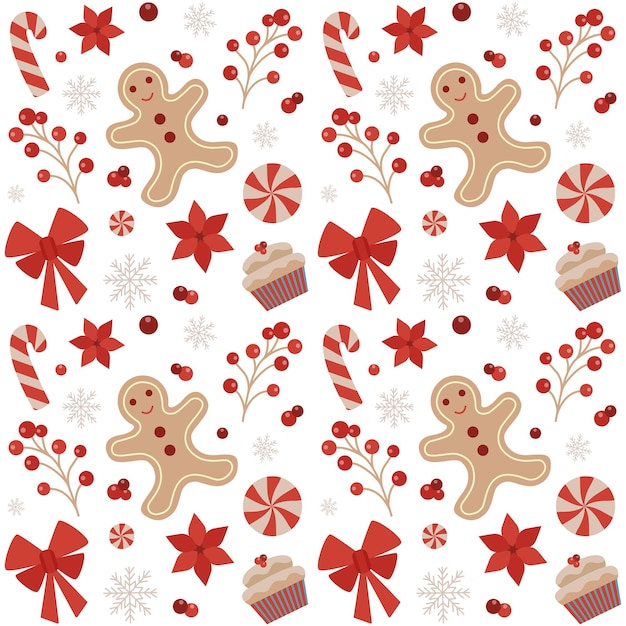 Christmas Seamless Pattern with Gingerbread Man