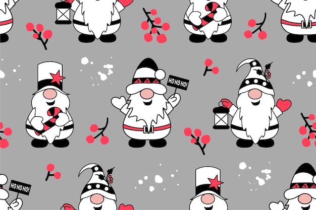 Christmas seamless pattern with gnomes Winter holidays Cute background