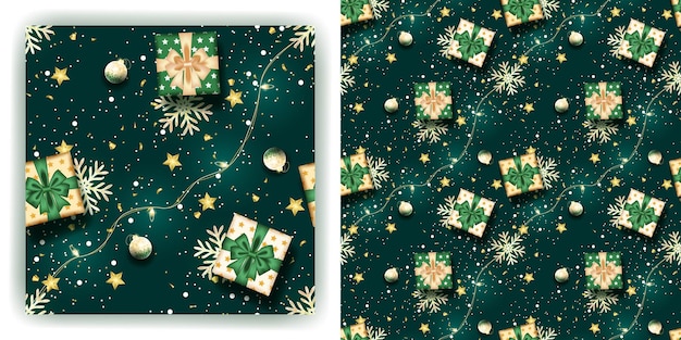 Christmas seamless pattern with green decoration