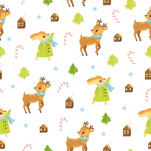 christmas seamless pattern with hares and deer