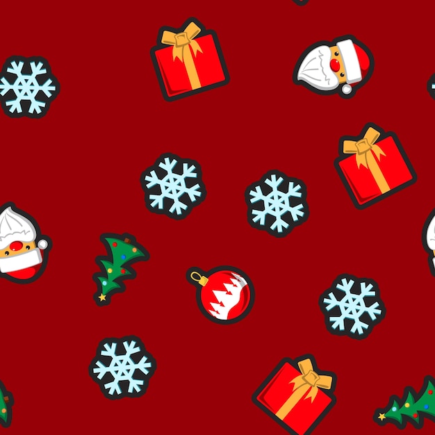 Christmas seamless pattern with holiday toys and symbols in flat cartoon style