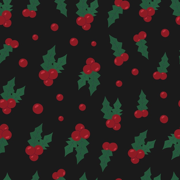 Christmas seamless pattern with holly berries. Winter holiday vector background for fabric, textile