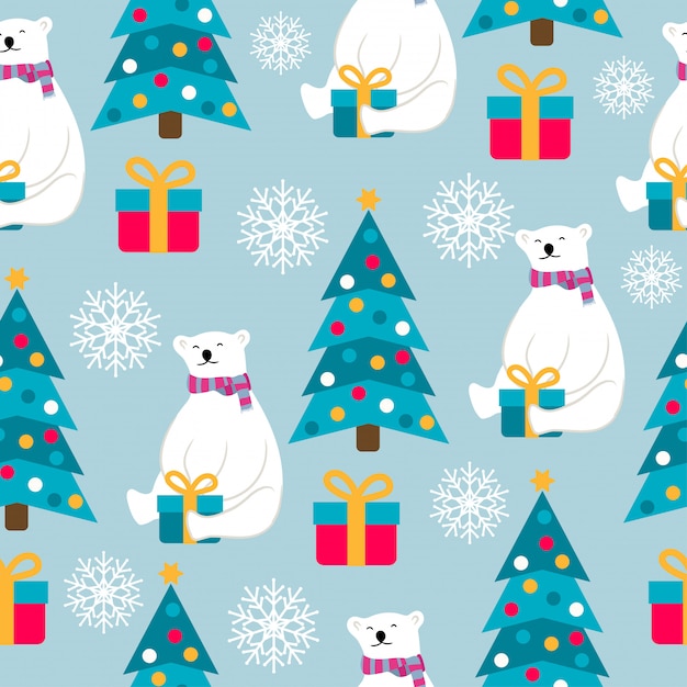 Christmas seamless pattern with polar bears