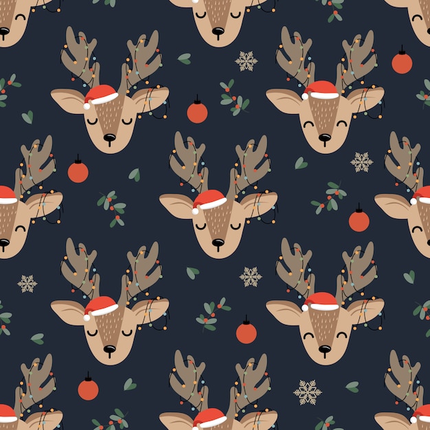 Christmas seamless pattern with reindeer 