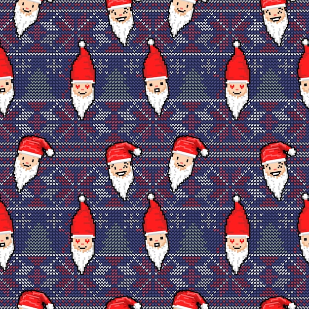 Christmas seamless pattern with Santa Knitted festive illustration Ugly sweater Nordic ornament