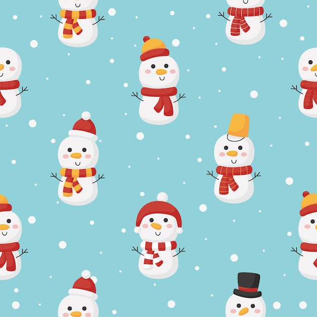 Christmas seamless pattern with snowman winter on blue background