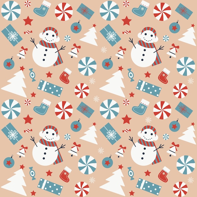 Christmas Seamless Pattern with Snowman