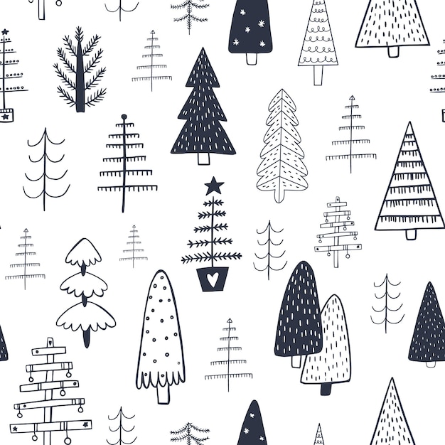 Christmas seamless pattern with tree on white background blue christmas trees modern background