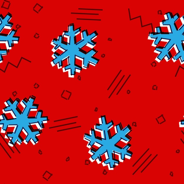 Christmas seamless snowflakes pattern with memphis styled snow stars for holiday ornaments corporate greeting prints and xmas greeting cards