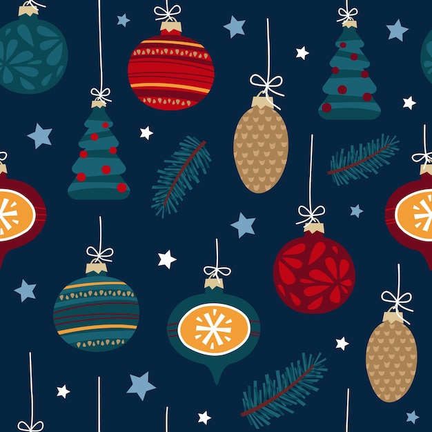 Christmas seamless vector pattern with Christmas decorations. For fabrics, wrapping paper wallpapers