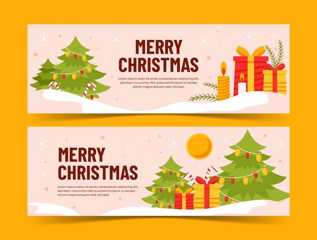 Christmas season celebration horizontal banners set