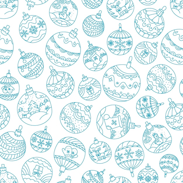 Christmas season vector seamless pattern. Xmas doodle baubles background