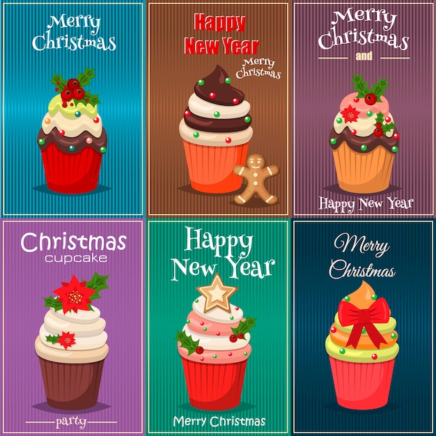 Vector christmas set of cupcakes and muffins vector