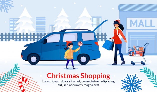 Vector christmas shopping during sale at shop mall poster