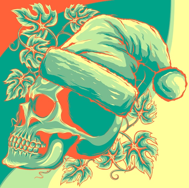 Vector christmas skull wearing santa claus hat vector