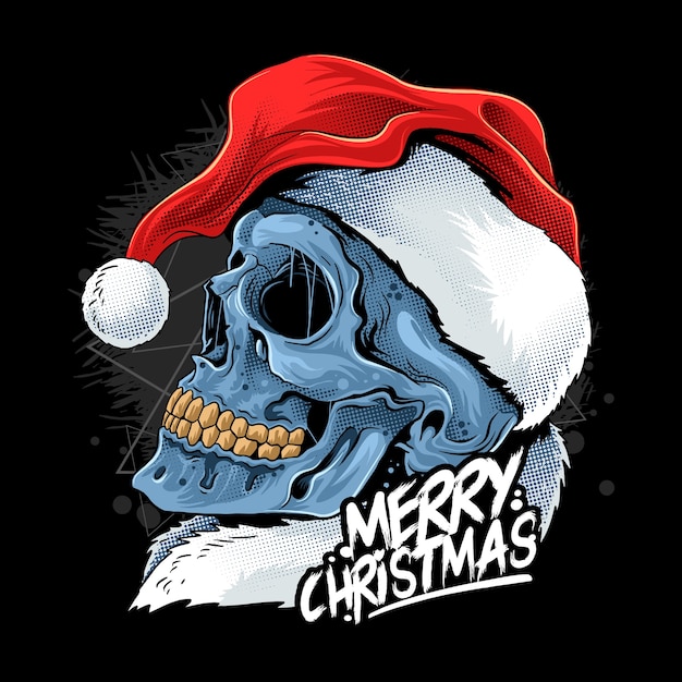 christmas skull wearing santa claus hat