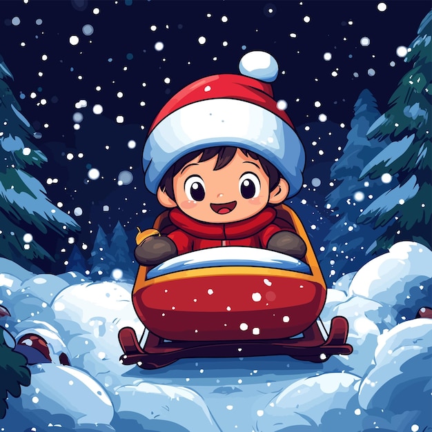 Christmas Sledding in Snow Vector