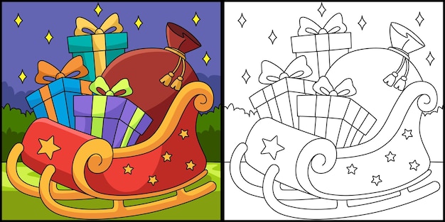 Christmas Sleigh Coloring Page Illustration