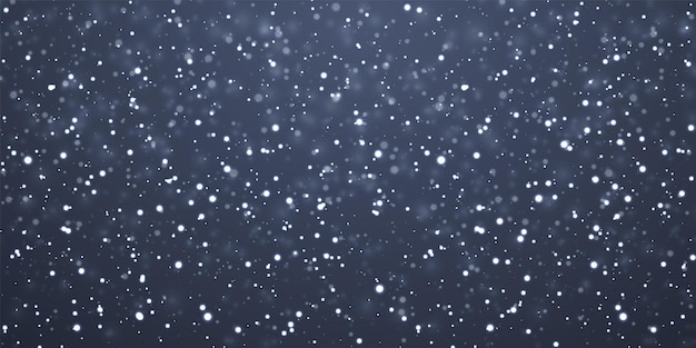 Christmas snow Falling snowflakes on dark blue background Snowfall Vector illustration