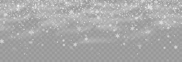 Christmas snow, falling snowflakes on png background, vector heavy snowfall