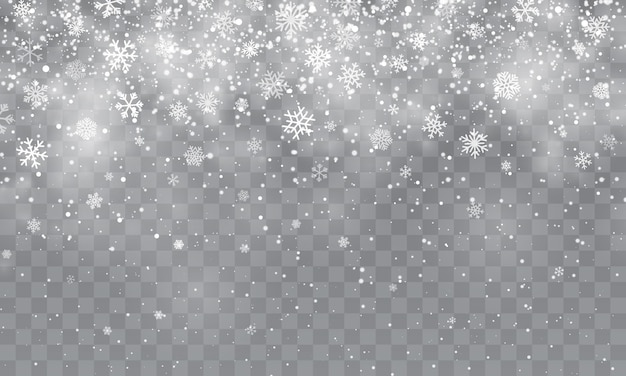 Christmas snow. Falling snowflakes on transparent background. Snowfall.