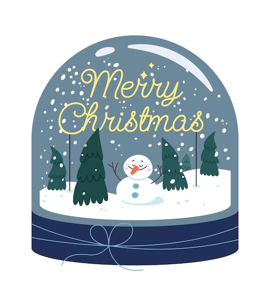 Christmas snow globe flat icon Happy snowman