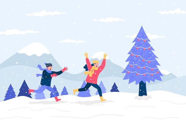 Vector christmas snow scene illustration