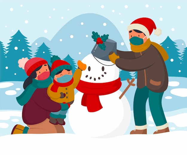 Christmas snow scene - wearing masks