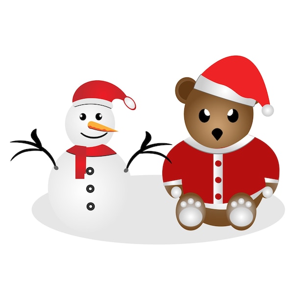 Christmas snowman and bear clipart design