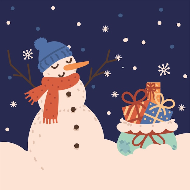 Christmas snowman and gifts