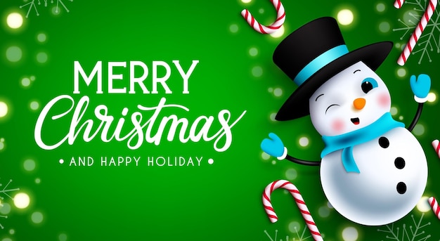 Christmas snowman vector design Merry christmas greeting text with snow man character