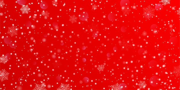 Christmas snowy winter landscape background falling white snowflakes on red background