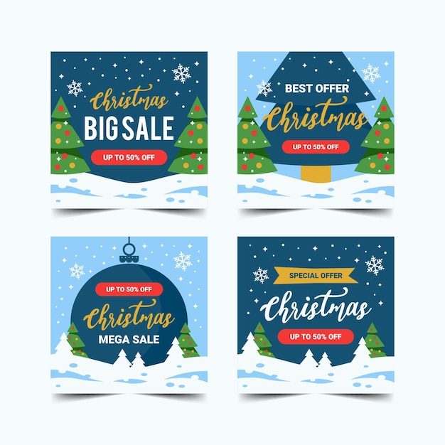 Christmas social media instagram post square background collection