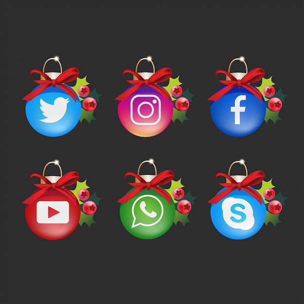 Christmas social media logo collection with decorations