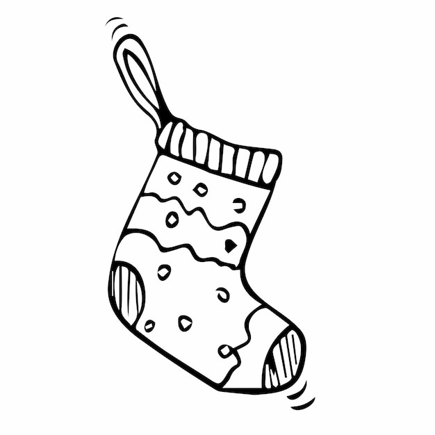 Christmas sock hand drawn vector illustration in Doodle style Design for greeting cards printing