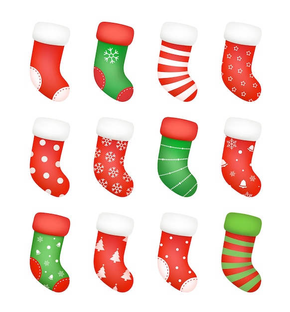 Christmas socks isolated on white background Set of socks for Christmas gifts and happy new year