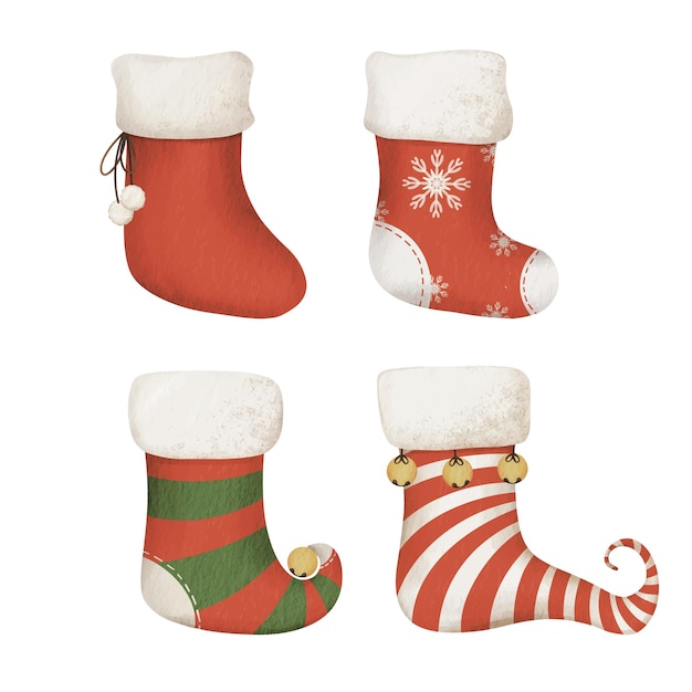 Christmas socks set. Holiday Santa Claus winter socks for gifts.