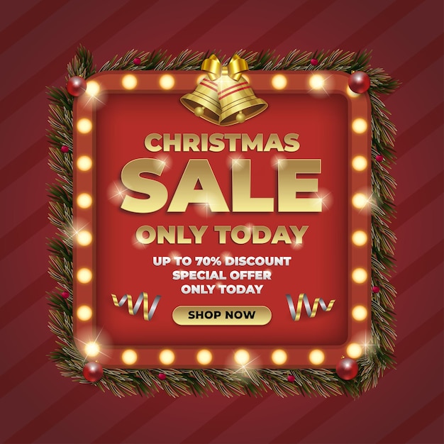 Christmas square realistic shine socialmedia post advertisement red and gold theme premium template