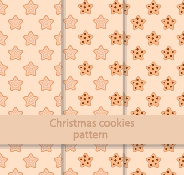 Christmas star cookies hand drawn patterns collection with different styles. Pattern for gifts.